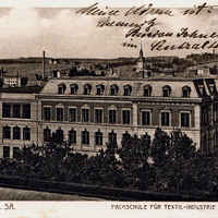 Postkarte_Schule, Meerane i. Sa., Fachschule für Textil-Industrie und Handelsschule